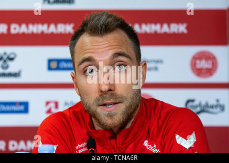 Copenhagen, Danimarca. 09 Giugno, 2019. Danimarca Copenhagen - Giugno 9, 2019. Christian Eriksen del Danish National football team visto durante una conferenza stampa prima dell'EURO 2020 match di qualificazione contro la Georgia in Telia Parken. (Photo credit: Gonzales foto/Alamy Live News Foto Stock