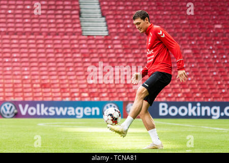 Copenhagen, Danimarca. 09 Giugno, 2019. Danimarca Copenhagen - Giugno 9, 2019. Andreas Christensen di Danish National football team visto durante un aperto prima della formazione di EURO 2020 match di qualificazione contro la Georgia in Telia Parken. (Photo credit: Gonzales foto/Alamy Live News Foto Stock