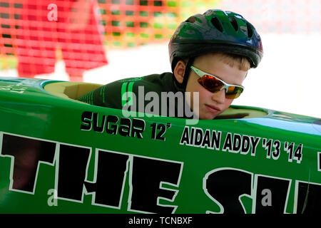 Port Jervis, New york, Stati Uniti d'America. Il 9 giugno, 2019. Xx porta annuale Jervis Soap Box Derby Credito: Preston Ehrler/ZUMA filo/Alamy Live News Foto Stock