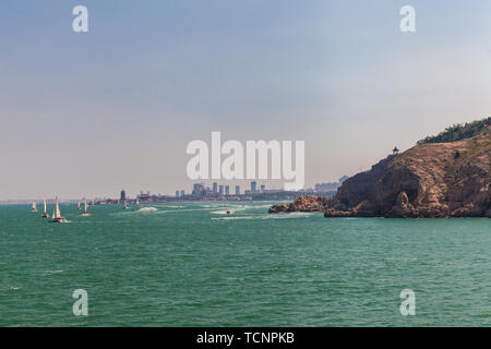 Mare Bohai scenario di Penglai Changshan isole, Yantai, Provincia di Shandong, Cina Foto Stock