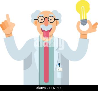 Carino illustrazione vettoriale di scienziato inventore in stile piatto Illustrazione Vettoriale
