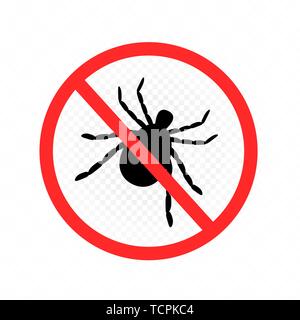 Anti acaro il modello di etichetta bianca su sfondo trasparente. Acari parassita di silhouette. Arresto di infezione di insetto simbolo segno Illustrazione Vettoriale