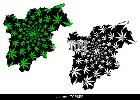 Trentino Alto Adige - Sudtirol (regione autonoma di Italia, Repubblica italiana) mappa è progettato Cannabis leaf verde e nero, Trentino Alto Adige mappa Illustrazione Vettoriale