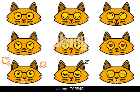 Cartoon carino gattino set di icone Foto Stock