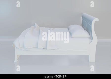 Letto con morbidi cuscini bianchi. Il rendering 3D Foto Stock