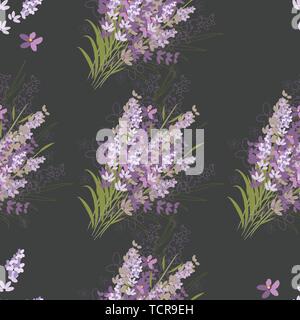 Vettore senza giunture motivo floreale con fiori di lavanda Illustrazione Vettoriale