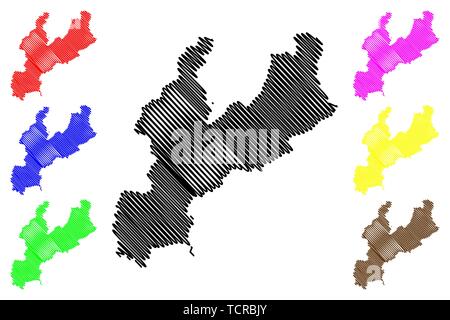 Sud Hamgyong provincia (Repubblica Democratica Popolare di Corea, Repubblica popolare democratica di Corea, RPD di Corea, Province della Corea del Nord) mappa illustrazione vettoriale, scribble schizzo Ham Illustrazione Vettoriale