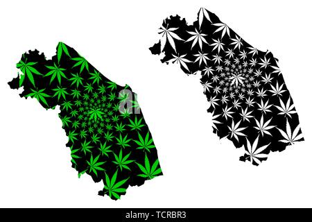 Marche (regione autonoma di Italia, Repubblica italiana) mappa è progettato Cannabis leaf verde e nero, Marche Mappa fatta di marijuana (marihuana,THC) fol Illustrazione Vettoriale