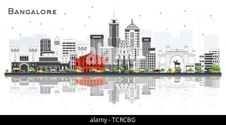 Bangalore India skyline della città con edifici grigi isolati su bianco. Illustrazione Vettoriale. Viaggi di affari e turismo concetto con edifici storici. Illustrazione Vettoriale