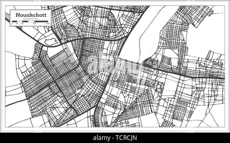 Nouakchott Mauritania Mappa della città iin bianco e nero colore. Mappa di contorno. Illustrazione Vettoriale. Illustrazione Vettoriale