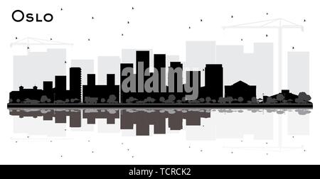 Oslo Norvegia skyline della città Silhouette con edifici di colore nero e di riflessioni isolato su bianco. Illustrazione Vettoriale. Illustrazione Vettoriale