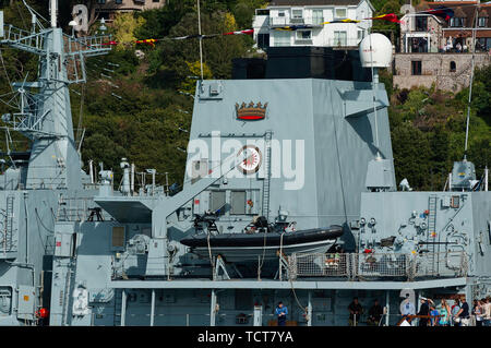 HMS Somerset, un tipo 23 fregate della Royal Navy, alla Royal Navy giorno in Dartmouth, Inghilterra Foto Stock