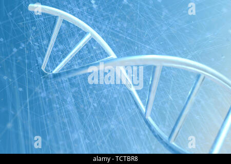 Tridimensionale, rendering di DNA con linea divergente sfondo tecnologico Foto Stock