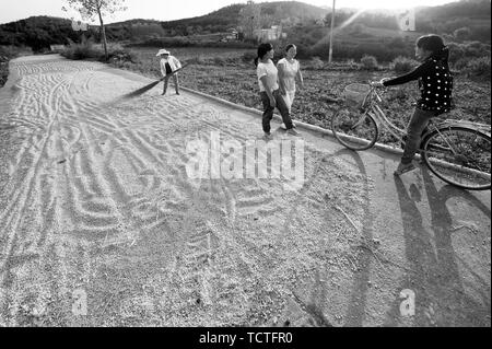 Un gran numero di giovani e persone di mezza età in remote aree montagnose andare fuori per lavoro e alcuni bambini lasciano dietro la montagna e township scuole e tornare a casa ogni vacanza per sperimentare la vita rurale. Presto si spegneranno per studiare con il collegio ingresso esame, quindi fare una vita in città e non potrà mai tornare alla terra. Foto Stock