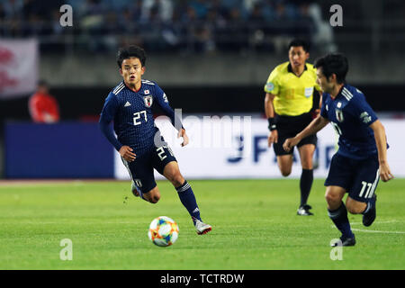 Miyagi, Giappone. Il 9 giugno, 2019. Takefusa Kubo (JPN) Calcio/Calcetto : Kirin Challenge Cup international amichevole tra Giappone 2-0 El Salvador a Hitomebore Stadium di Miyagi, Giappone . Credito: Kenichi Arai/AFLO/Alamy Live News Foto Stock