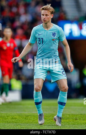 Porto, Portogallo. 09 Giugno, 2019. PORTO, 09-06-2019, Estadio Dragao, UEFA Nazioni classifica finale tra il Portogallo e i Paesi Bassi. Frenkie de Jong durante la partita Portogallo - Paesi Bassi 1-0. Credito: Pro scatti/Alamy Live News Foto Stock