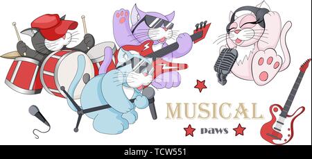 Illustrazione Vettoriale di divertenti piccoli personaggi suonare strumenti musicali Illustrazione Vettoriale