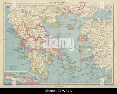 La Grecia e il Mar Egeo. Creta Cicladi Sporadi Dodecanneso &c. Bartolomeo 1947 mappa Foto Stock