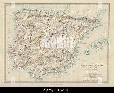 IBERIA. La Spagna e il Portogallo che mostra le province. SDUK 1874 antica mappa grafico Foto Stock