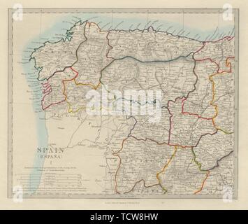 Spagna NW. Leon galicia asturias Zamora Toro Palencia Salamanca. SDUK 1874 mappa Foto Stock