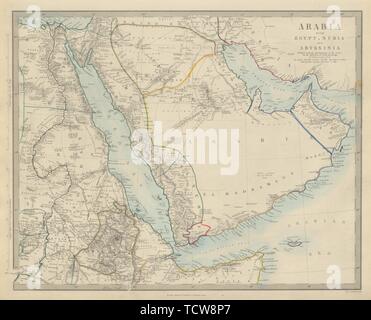 ARABIA mostra Deba (Dubai) Abothubi (Abu Dhabi) Qatar Grane/Kuwait SDUK 1874 mappa Foto Stock