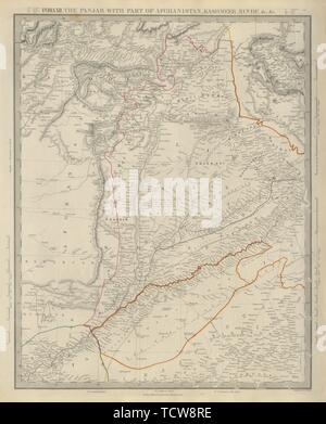 Il pakistan Punjab Afghanistan Kashmir Sinde. Kabul. Valle di Indus. SDUK 1874 mappa Foto Stock