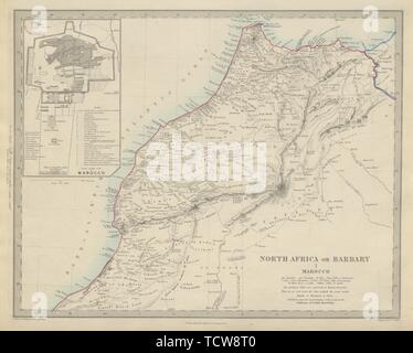 Il Marocco. Il nord Africa o di barberia. Marocco; inset Marrakech piano. SDUK 1874 mappa Foto Stock