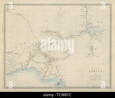 La Nigeria explorers' rotte. Il Lander Clapperton Oudney Denham Allen. SDUK 1874 mappa Foto Stock