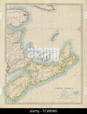 NOVA SCOTIA, New Brunswick Quebec Prince Edward Island. In Canada. SDUK 1874 mappa Foto Stock