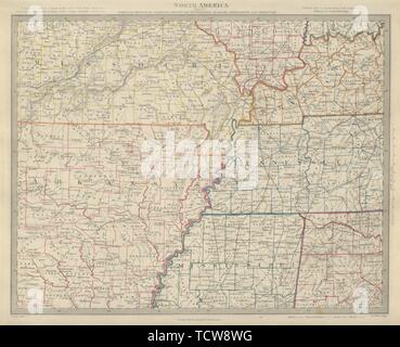 Basso MISSISSIPPI VALLEY Arkansas Missouri Tennessee Kentucky AL SDUK 1874 mappa Foto Stock