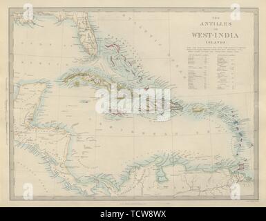 WEST INDIES Antille Caraibi Cuba Bahamas sopravvento sottovento. SDUK 1874 mappa Foto Stock