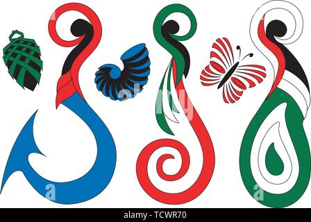 Raccolta di stilizzati tradizionale maori icone del design Illustrazione Vettoriale