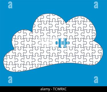 Il Cloud Computing un pezzo mancante - jigsaw pezzi mobili sono pezzi separati Illustrazione Vettoriale