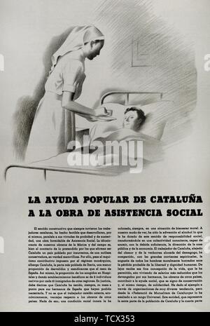 Revista "Nova Iberia, número 2, febrero de 1937. Revista del Comissariat de Propaganda de la Generalitat de Catalunya, editada entre enero y abril de 1937. Su finalidad consistía en explicar las actividades de la Catalogna republicana, concienciamiento y de la población. "La popolare ayuda de Cataluña a la obra de asistencia social. Artículo firmado por Felip Barjau. Biblioteca Histórico-Militar de Barcelona. Cataluña. España. Foto Stock