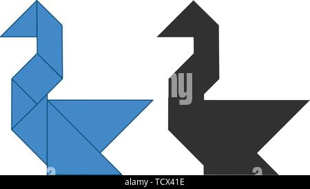 Tangram cigno. Cinese tradizionale puzzle di dissezione, sette pezzi di pannellizzazione - forme geometriche: triangoli, quadrati rhombus , parallelogramma. Gioco da tavolo per Illustrazione Vettoriale