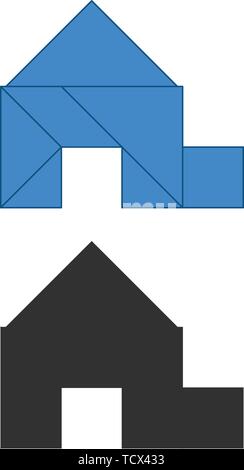 Garage, casa Tangram. Cinese tradizionale puzzle di dissezione, sette pezzi di pannellizzazione - forme geometriche: triangoli, quadrati rhombus , parallelogramma. Pensione Illustrazione Vettoriale