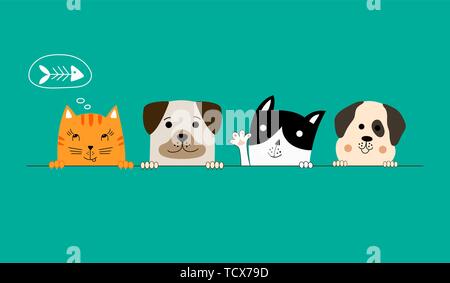 Funny dog e cute cat migliori amici. Illustrazione Vettoriale. Illustrazione Vettoriale