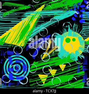 Abstract seamless pattern caotico con urban elementi geometrici, per i tessili. Illustrazione Vettoriale