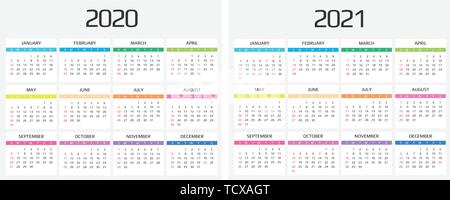 Calendario 2020 e 2021 modello. Dodici mesi. includono l'evento di festa Illustrazione Vettoriale