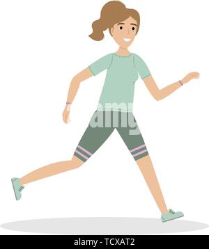 Ragazza in uniforme in esecuzione. Morning jog. Uno stile di vita sano. Appartamento in stile fumetto illustrazione vettoriale Illustrazione Vettoriale