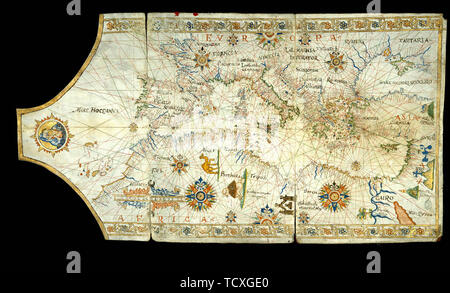 Portolan chart del Mar Mediterraneo e del Mar Nero, Mar di Azov…, del XVI secolo. Creatore: maestro anonimo. Foto Stock
