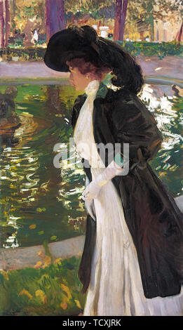 Clotilde passeggiando nei giardini di La Granja , 1907. Creatore: Sorolla y Bastida, Joaquín (1863-1923). Foto Stock