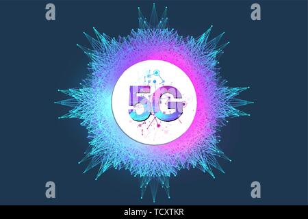 5G di rete sistemi wireless e internet illustrazione vettoriale. Rete di comunicazione. Il concetto di Business banner. Intelligenza artificiale e macchina Illustrazione Vettoriale