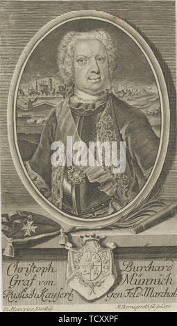 Ritratto del Conte Burkhard Christoph von Münnich (1683-1767), ca 1730. Creatore: Bernigeroth, Martin (1670-1733). Foto Stock