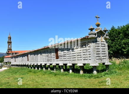 Più grande della Galizia granaio tradizionali. Horreo de Carnota, Spagna. Foto Stock