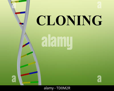 3D illustrazione della clonazione di script con la doppia elica del DNA , isolate su gradiente verde. Foto Stock