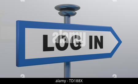 Freccia blu strada segno Log in - 3D rendering immagine Foto Stock