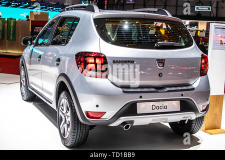 Ginevra, Svizzera, Marzo 06, 2019: DACIA SANDERO a Ginevra International Motor Show, seconda generazione, Automobile Dacia booth, auto rumeno Foto Stock