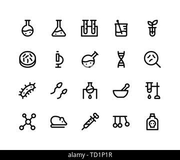Semplice insieme di laboratorio relativi linea del vettore icone. Contiene tali icone chimica, tubo di prova, microscopio, dna, germe e più. pixel vettore perfetto ico Illustrazione Vettoriale