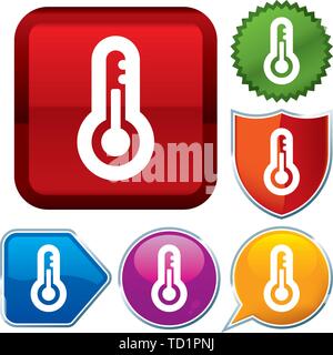 Illustrazione Vettoriale. Imposta icona lucido serie sui pulsanti. La temperatura. Illustrazione Vettoriale